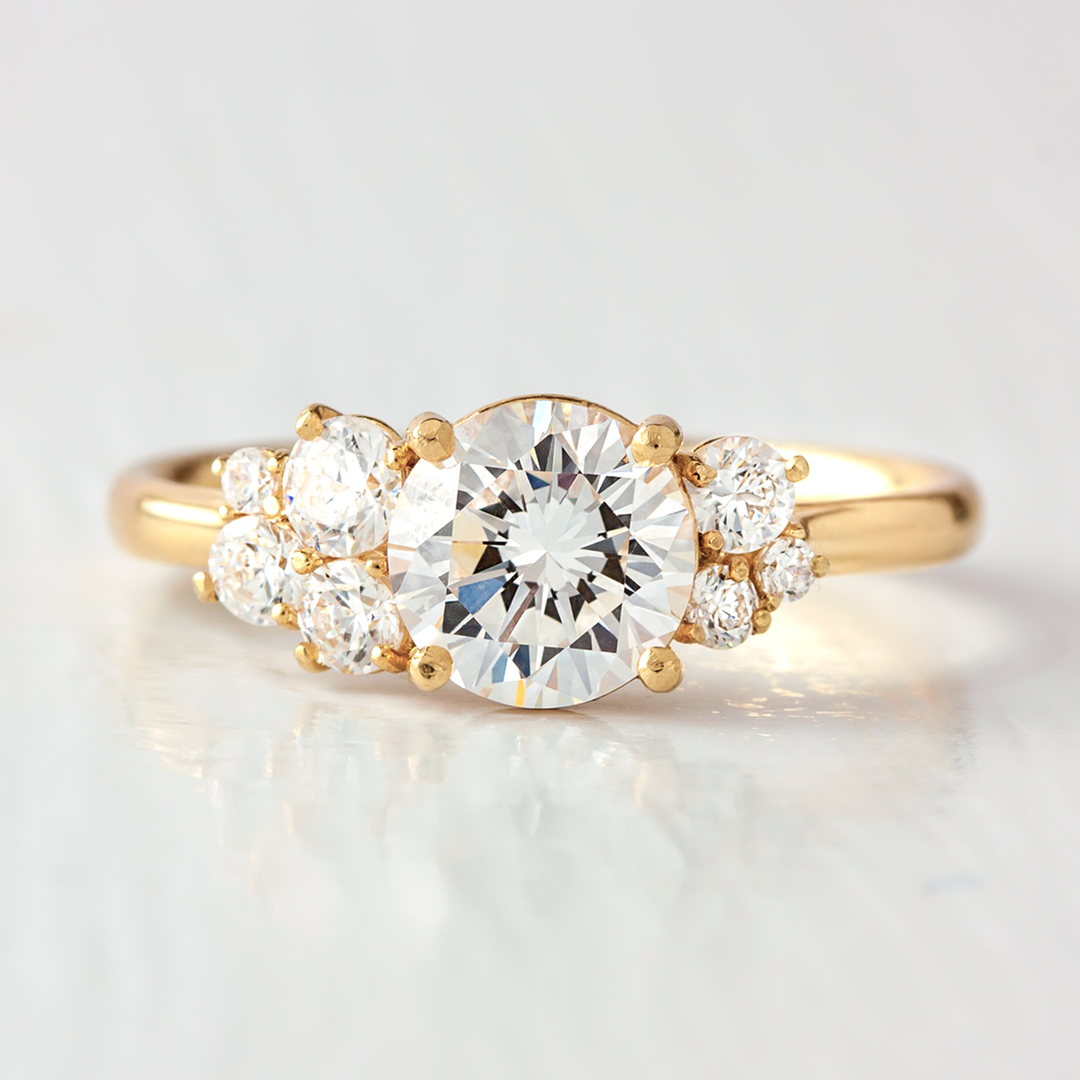 1.0CT Round Cut Cluster Moissanite Engagement Ring