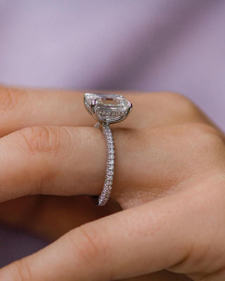 3.25CT Emerald Cut Hidden Halo Moissanite Diamond Engagement Ring
