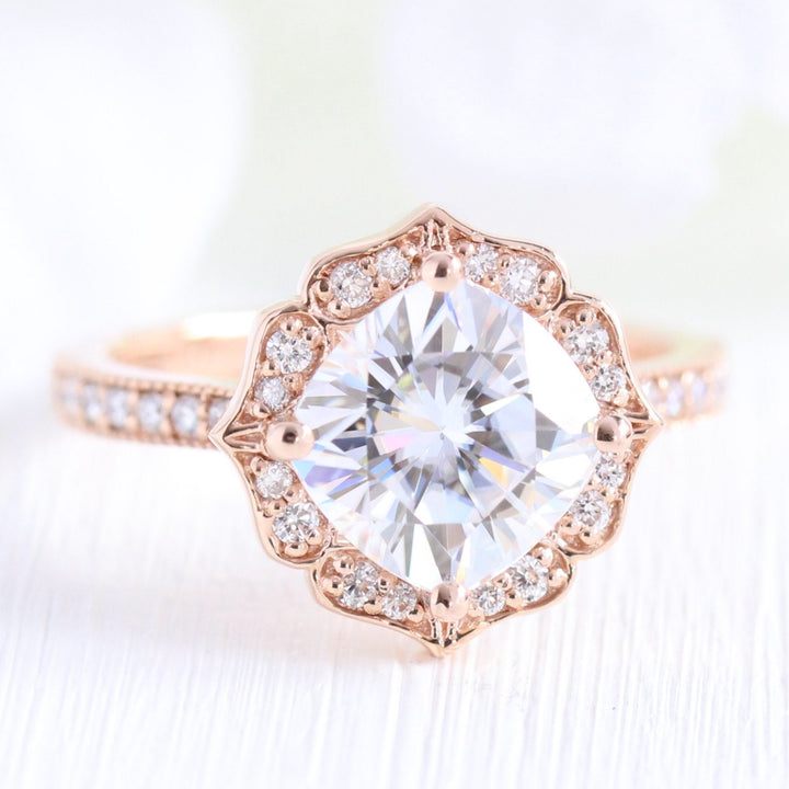 Round Cut Moissanite Ring With Bezel Diamond Band