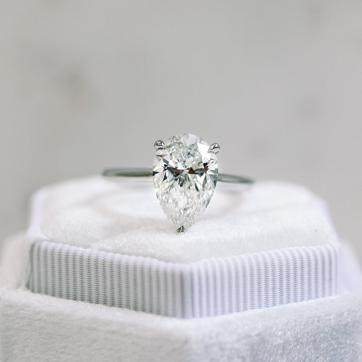 4.0ct Pear Cut Moissanite Diamond Cathedral Solitaire Engagement Ring
