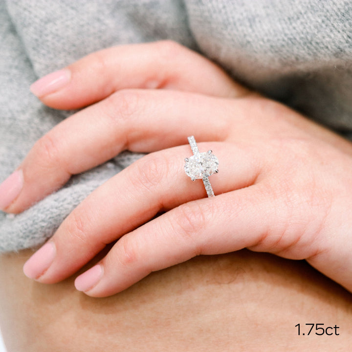 1.75CT Oval Cut Moissanite Classic Pave Diamond Engagement Ring