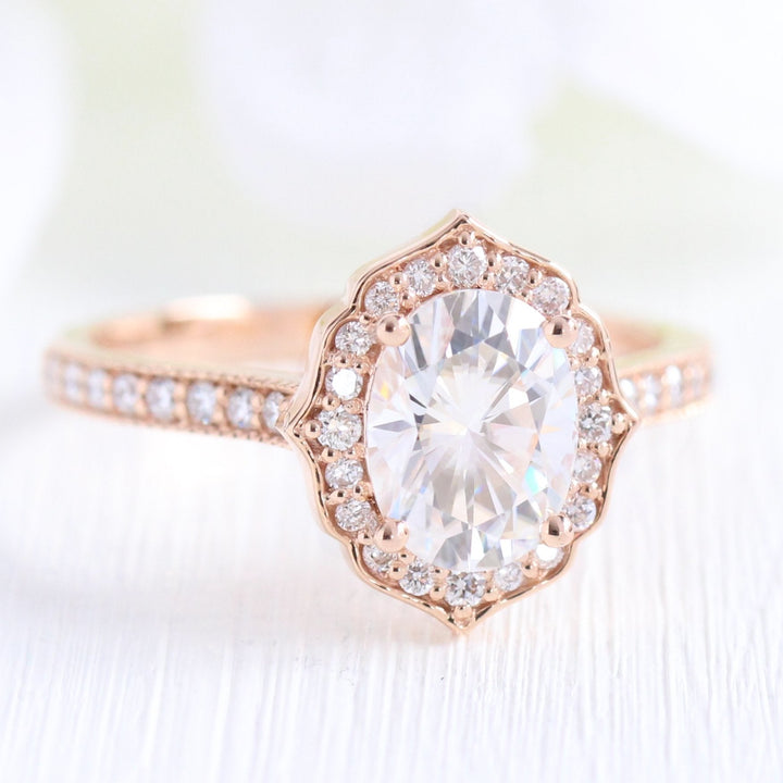 1.50ct Oval Cut Moissanite Halo Bridal Ring Set