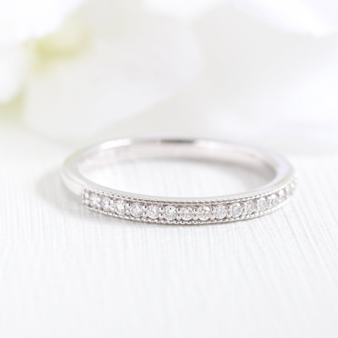 Mini Vintage Floral Inspired Cushion Moissanite Ring With Milgrain Diamond Band