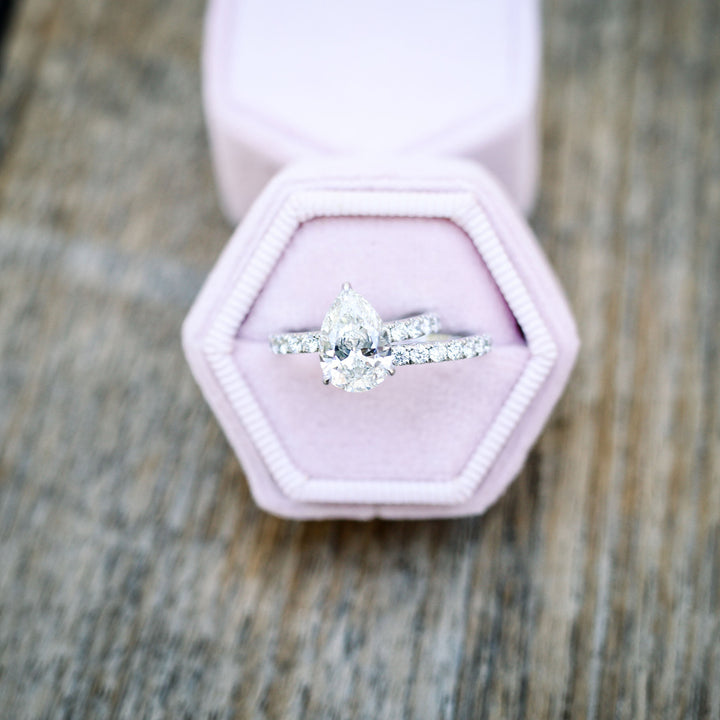 2.25CT Pear Cut Moissanite Petite Pave Diamond Engagement Ring