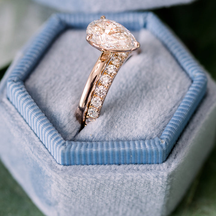 2.0ct Pear Cut Moissanite Diamond Petite Solitaire Engagement Ring