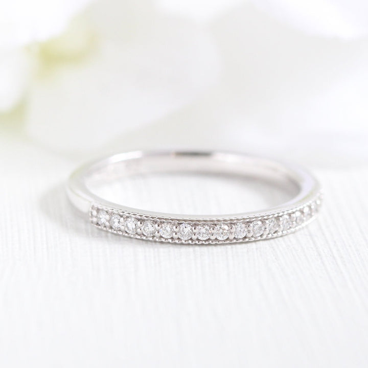 Vintage Floral Inspired Cushion Moissanite Ring With Milgrain Diamond Band