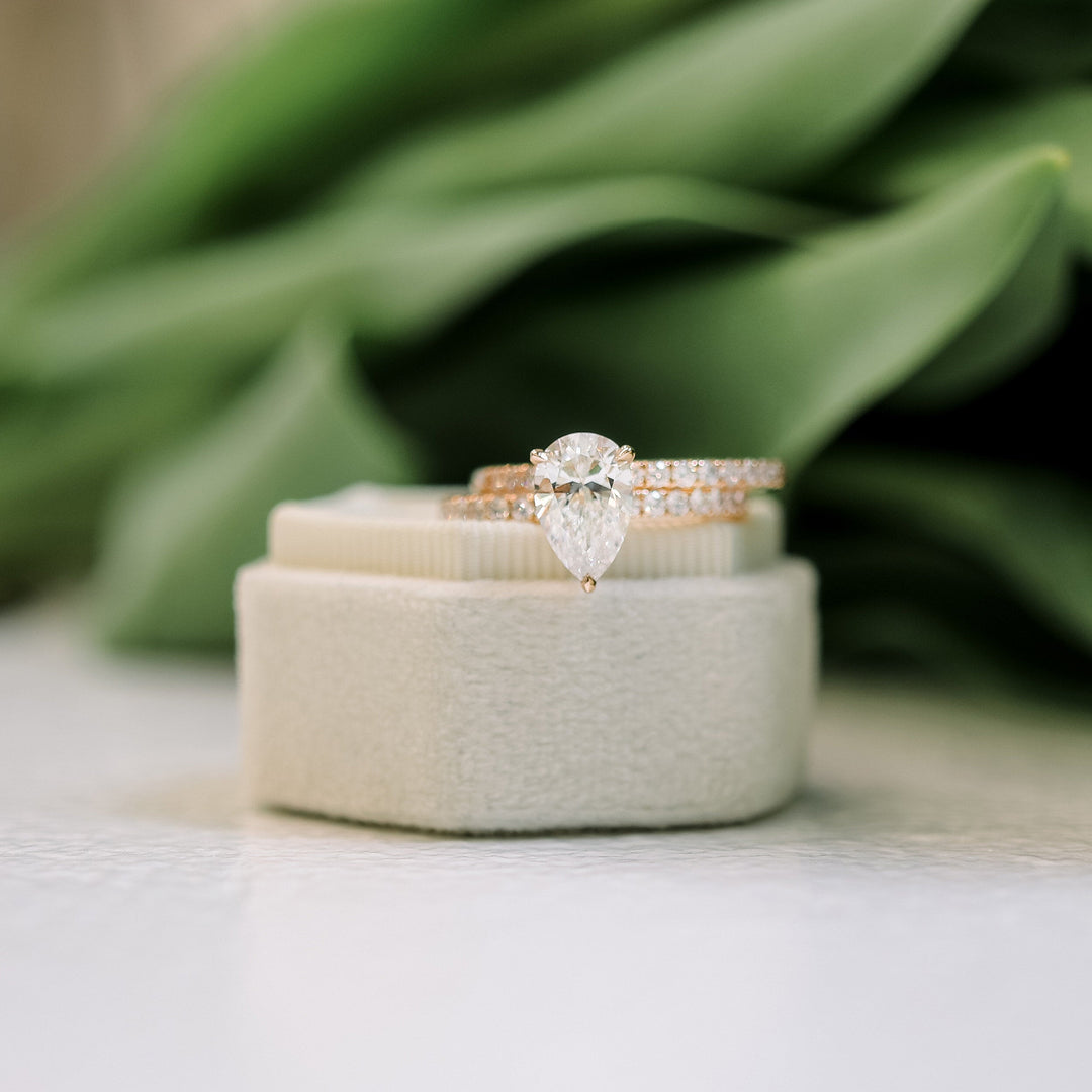 2.25CT Pear Cut Moissanite Petite Pave Diamond Engagement Ring
