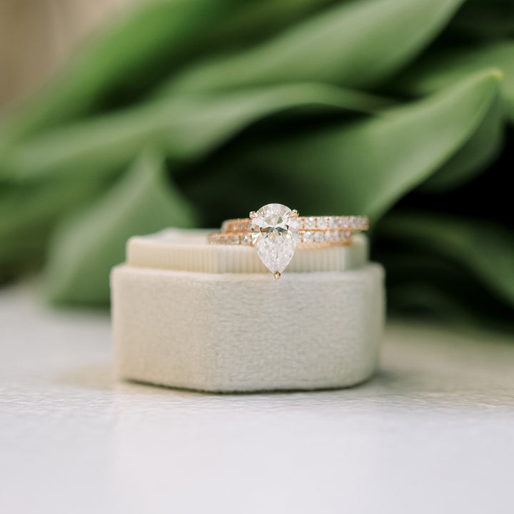 2.25CT Pear Cut Moissanite Petite Pave Diamond Engagement Ring