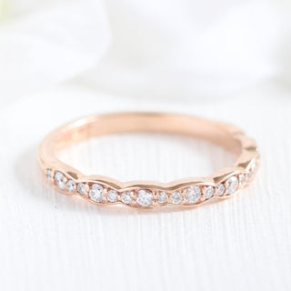 Round Floral moissanite with bridal band set 14k in rose gold
