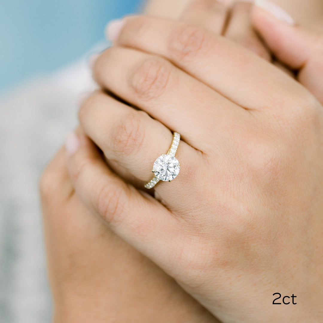 2.0CT Round Brilliant Cut Moissanite Cathedral Pave Diamond Engagement Ring