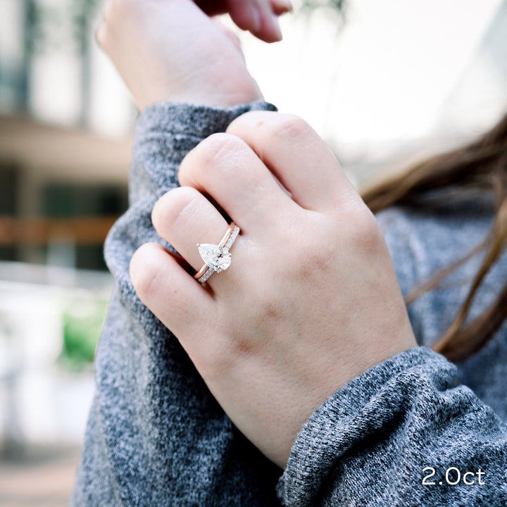 2.0ct Pear Cut Moissanite Diamond Petite Solitaire Engagement Ring