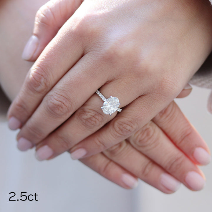 2.50CT Oval Cut Moissanite Trellis Pave Diamond Engagement Ring