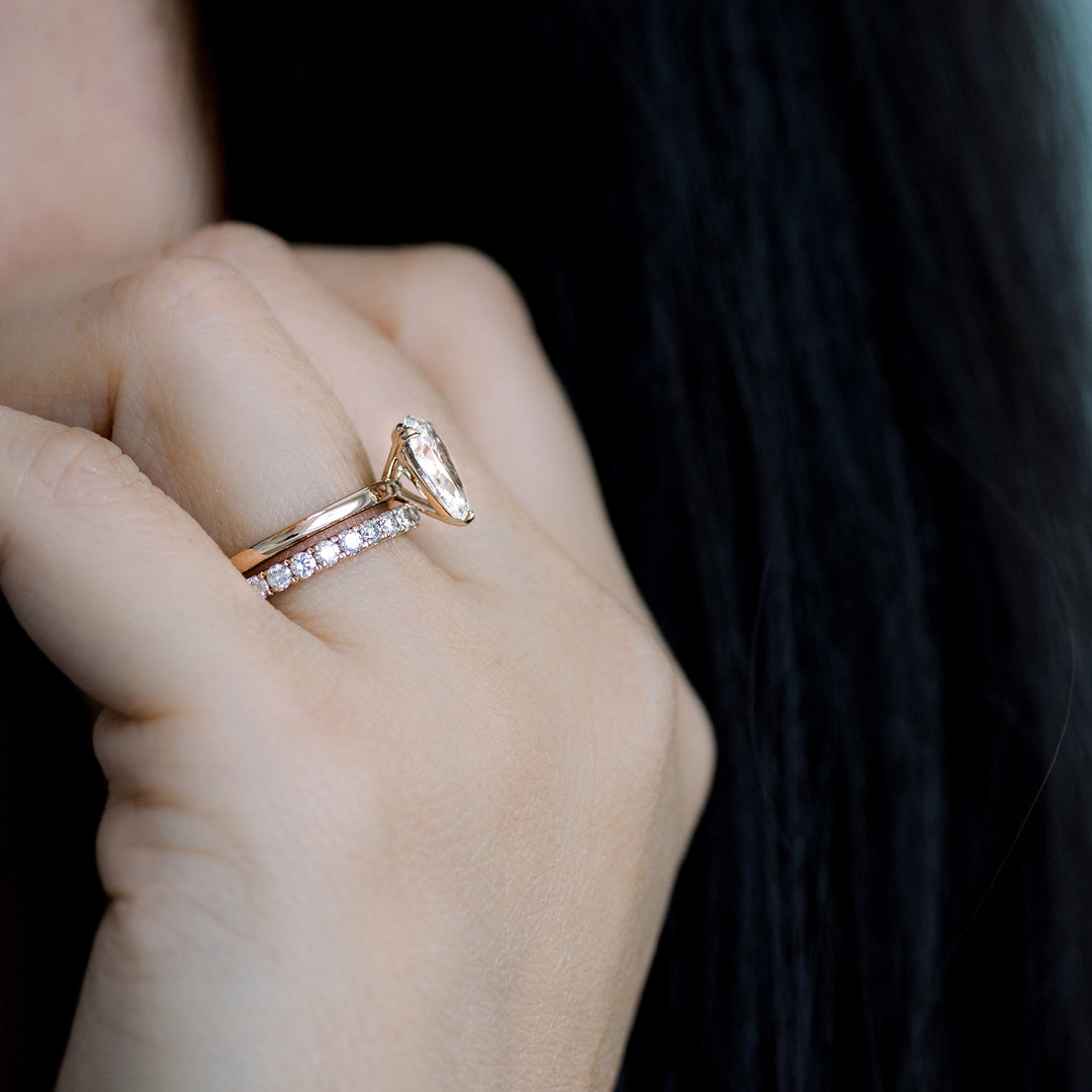 2.0ct Pear Cut Moissanite Diamond Petite Solitaire Engagement Ring