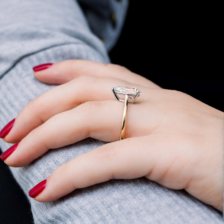 4.0ct Pear Cut Moissanite Diamond Cathedral Solitaire Engagement Ring