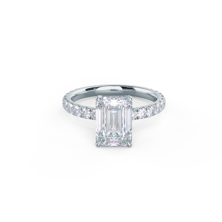1.50CT Emerald Cut Moissanite Petite Pave Diamond Engagement Ring
