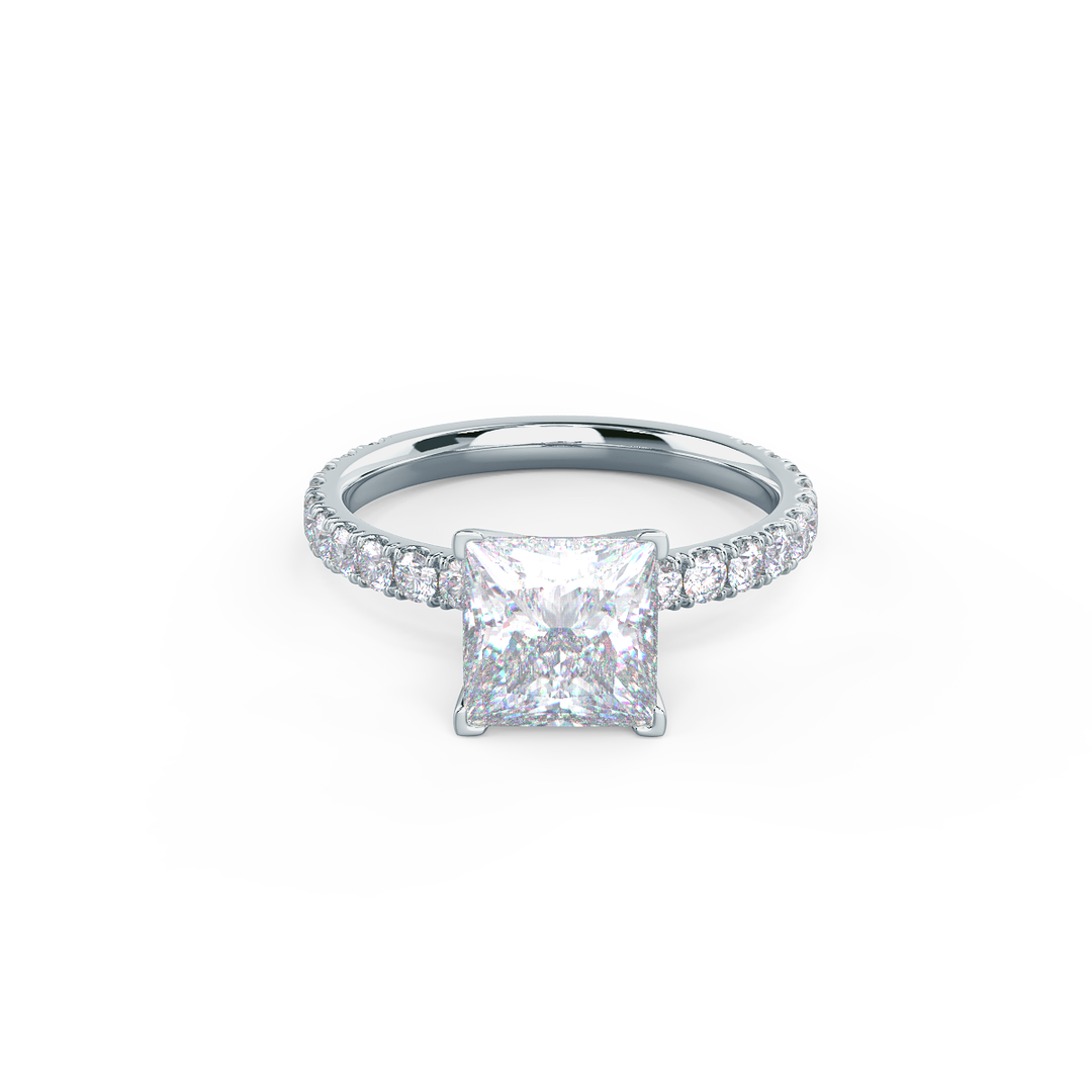 1.50CT Princess Cut Moissanite Classic Pave Diamond Engagement Ring