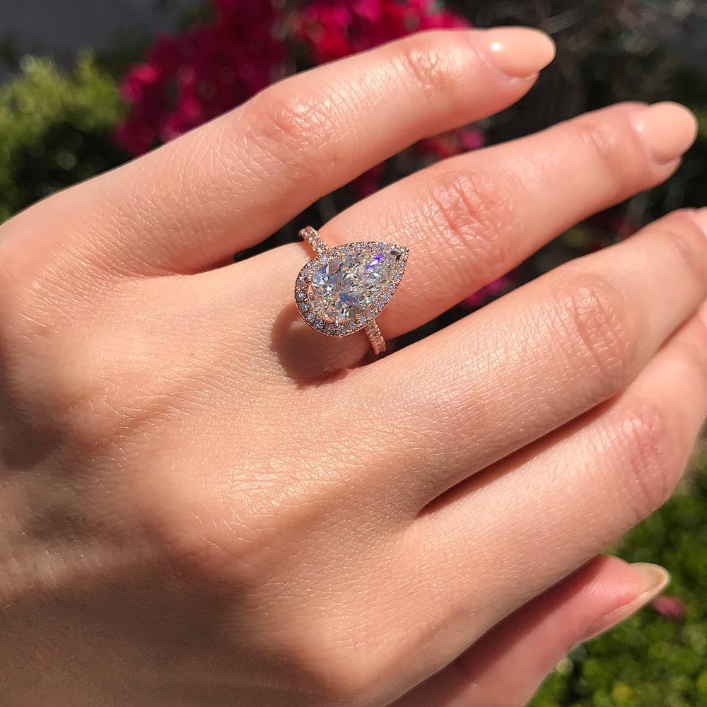 2.10CT Pear Cut Moissanite Double Halo Engagement Ring