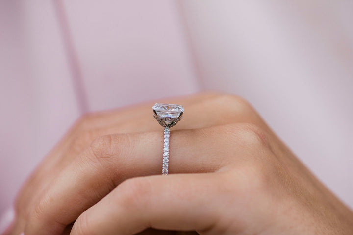 3.15 CT Cushion cut Hidden Halo Moissanite Engagement Ring