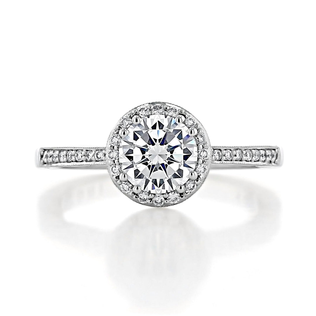 1.35CT Round Cut Halo Moissanite Engagement Ring in 18K White Gold