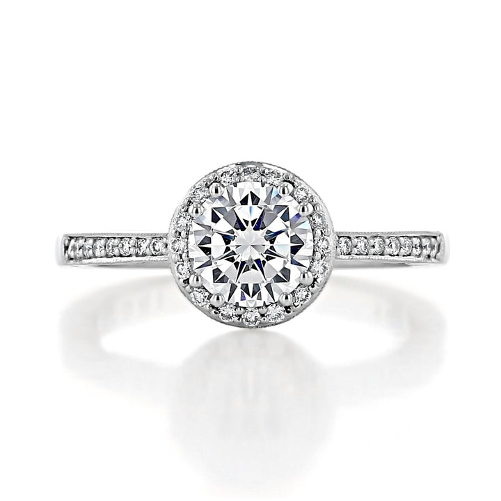 1.35CT Round Cut Halo Moissanite Engagement Ring in 18K White Gold
