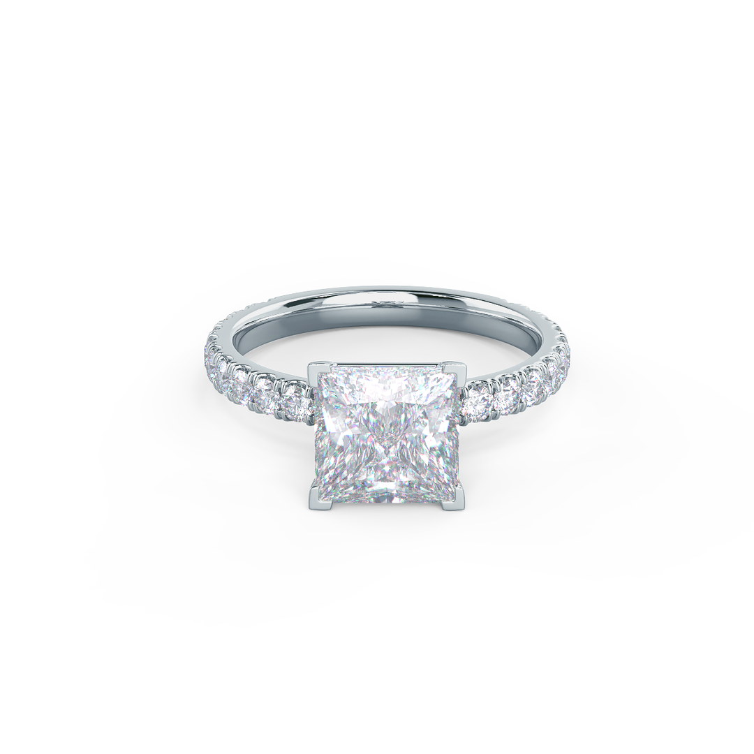 2.0CT Princess Cut Moissanite Petite Pave Diamond Engagement Ring