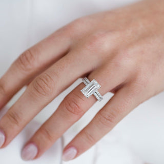 4 CT Emerald Cut Hidden Halo Moissanite Engagement Ring