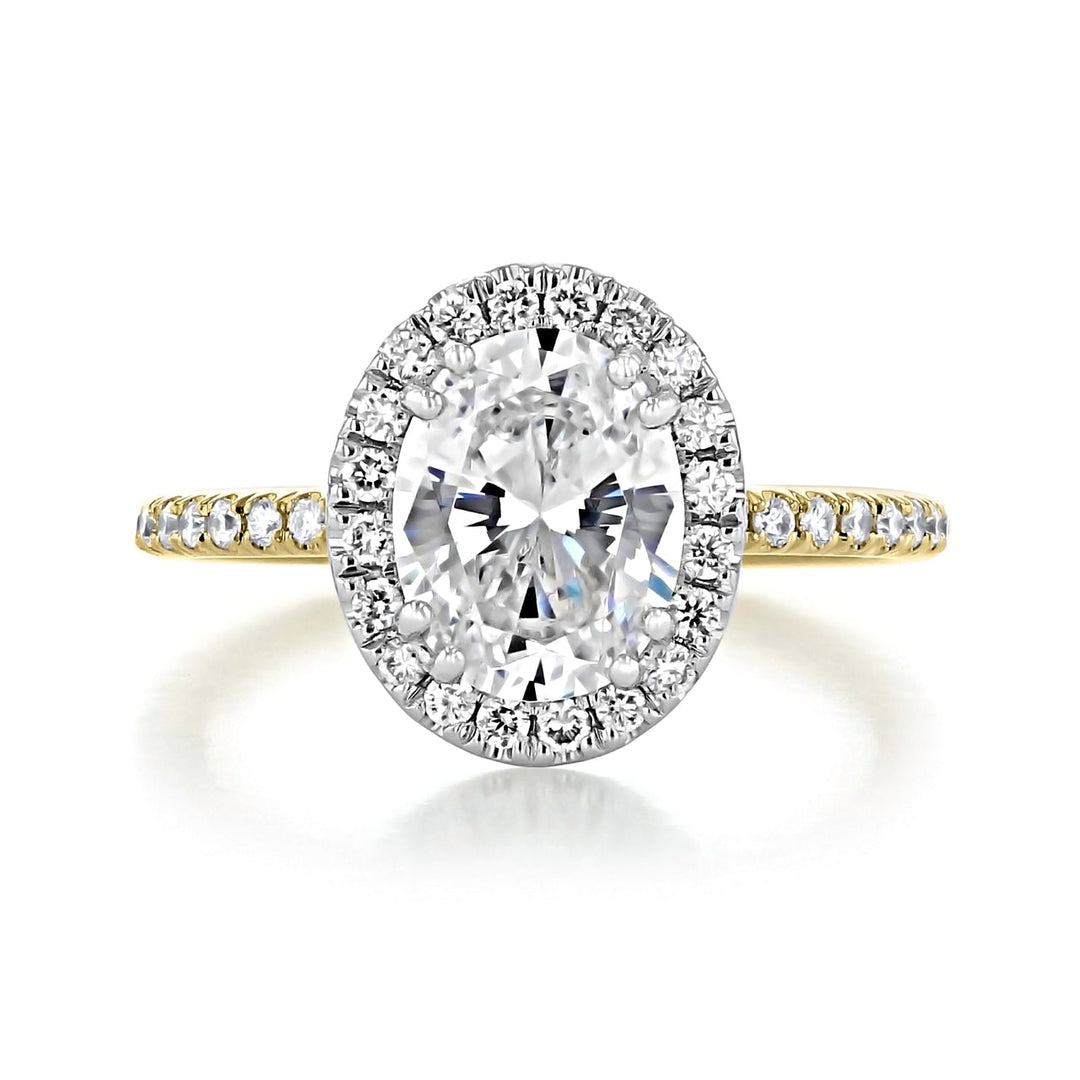 1.93CT Oval Cut Halo Moissanite Engagement Ring in 18K Yellow Gold