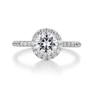 1.0CT Round Cut Halo Moissanite Engagement Ring in 18K White Gold