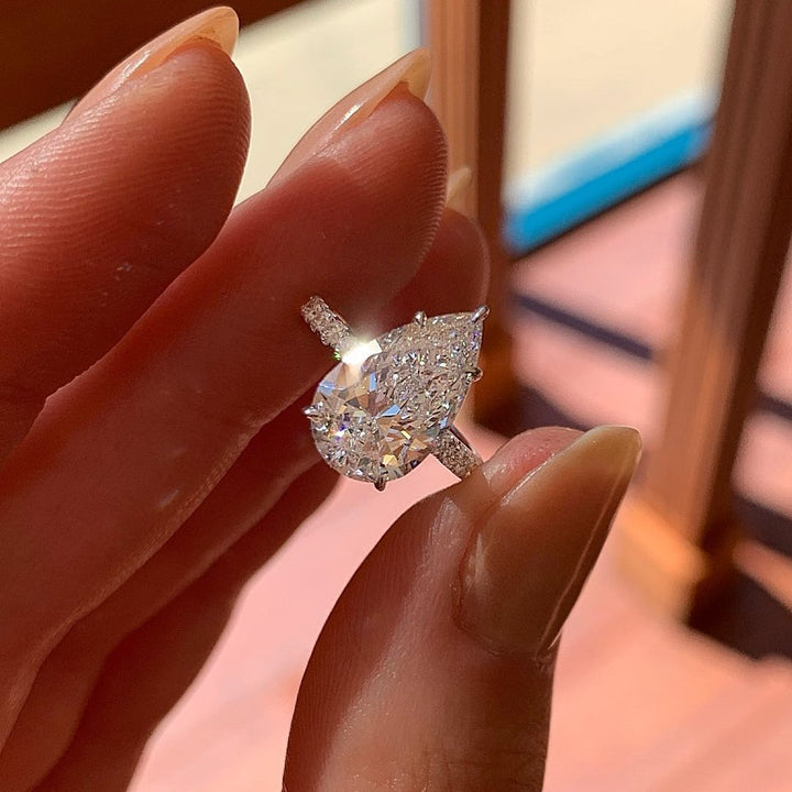 2.10 CT Pear Cut Hidden Halo Moissanite Engagement Ring