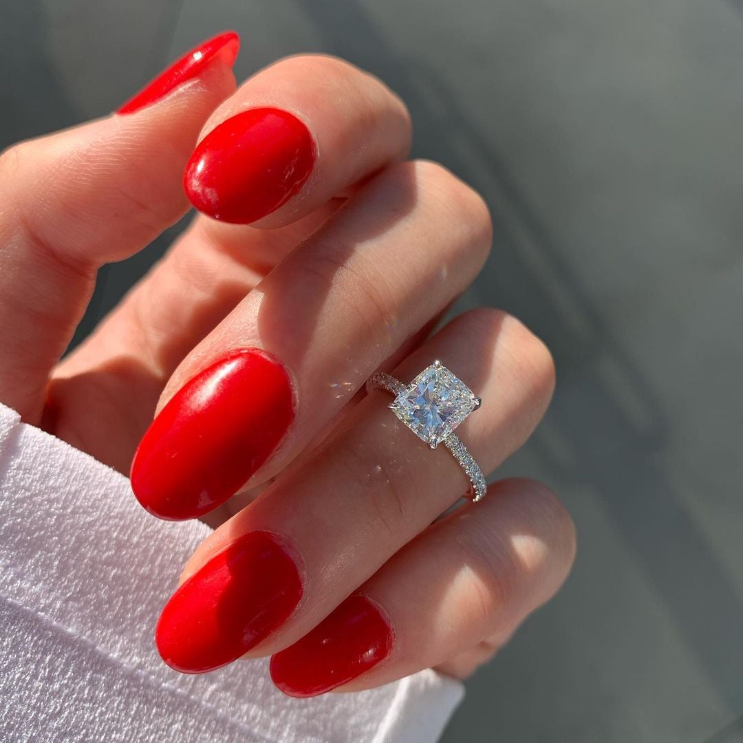 1.50CT Cushion Cut Pave Moissanite Diamond Engagement Ring For Her