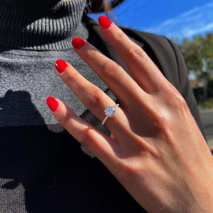 1.50CT Round Cut Pave Moissanite Diamond Engagement Ring