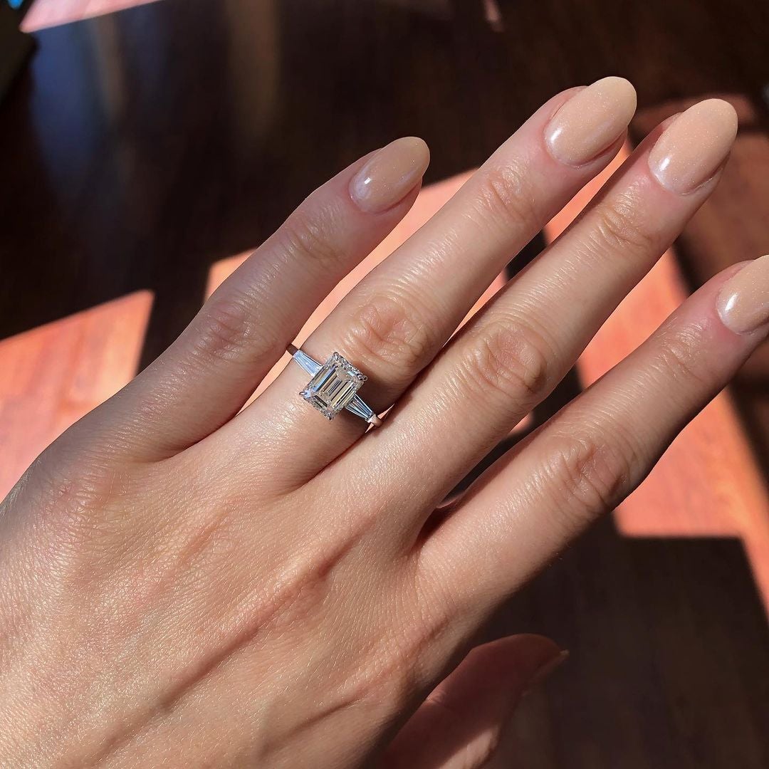 2.30CT Emerald Cut Baguette Moissanite Engagement Ring in 14K White Gold