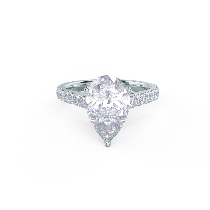 2.25CT Pear Cut Moissanite Cathedral Pave Diamond Engagement Ring