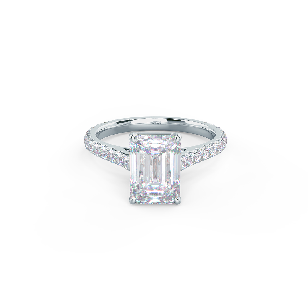 1.75CT Emerald Cut Moissanite Cathedral Pave Diamond Engagement Ring