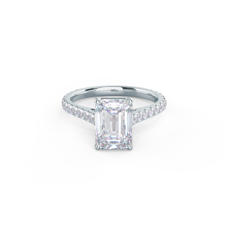 1.75CT Emerald Cut Moissanite Cathedral Pave Diamond Engagement Ring