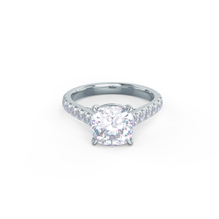2.25CT Cushion Cut Moissanite Cathedral Pave Diamond Engagement Ring
