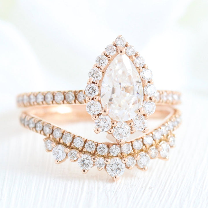 Pear cut moissanite with bridal band set 14k in rose gold