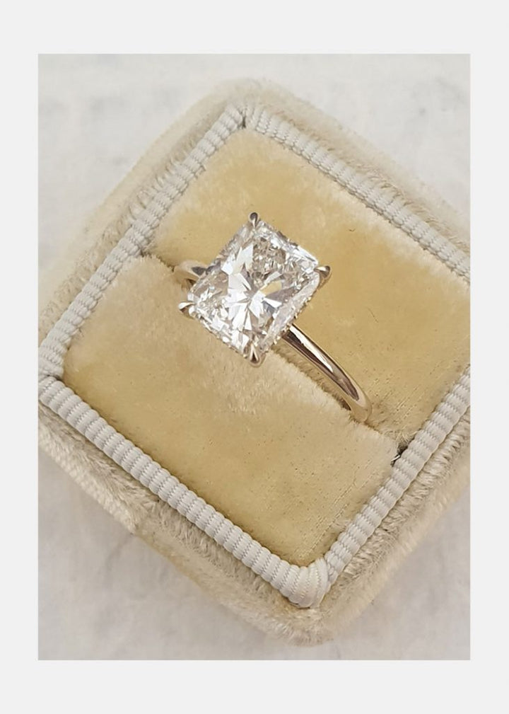 2.0CT Radiant Cut Hidden Halo Moissanite Diamond Engagement Ring in 14K Gold