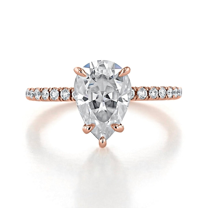 1.93CT Pear Cut Hidden Halo Moissanite Engagement Ring in 18K Rose Gold