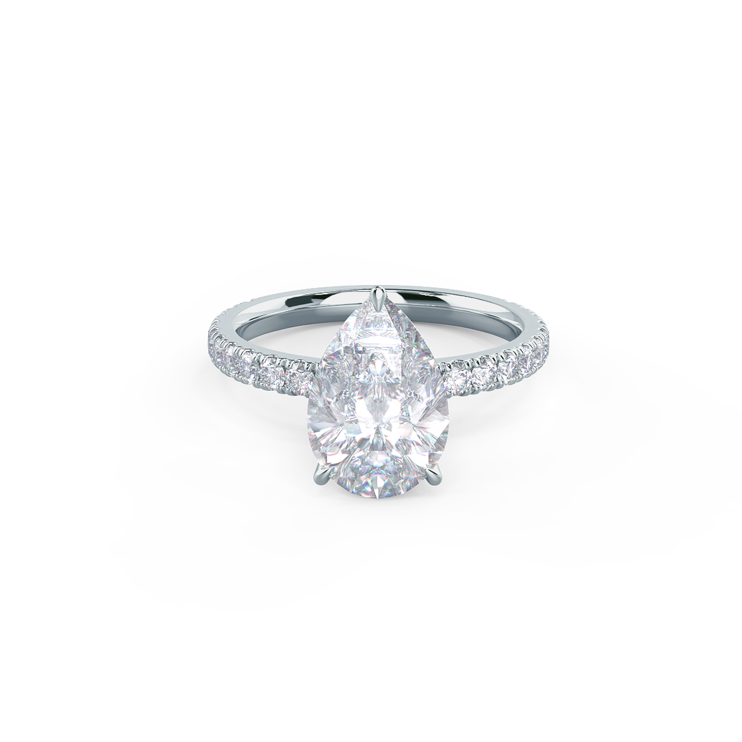 2.25CT Pear Cut Moissanite Petite Pave Diamond Engagement Ring