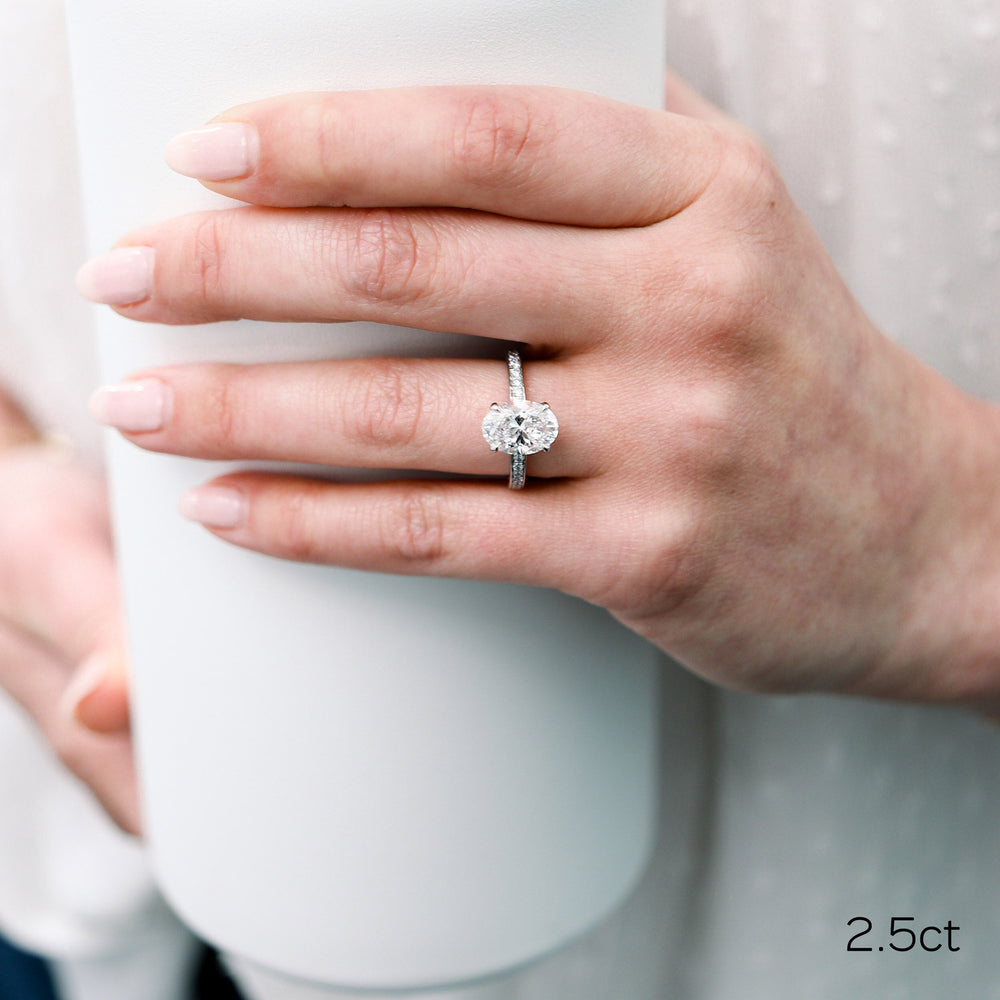 2.50CT Oval Cut Moissanite Channel Pave Diamond Engagement Ring