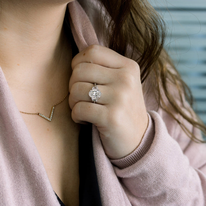 2.25CT Oval Cut Moissanite Half Moon Diamond Engagement Ring