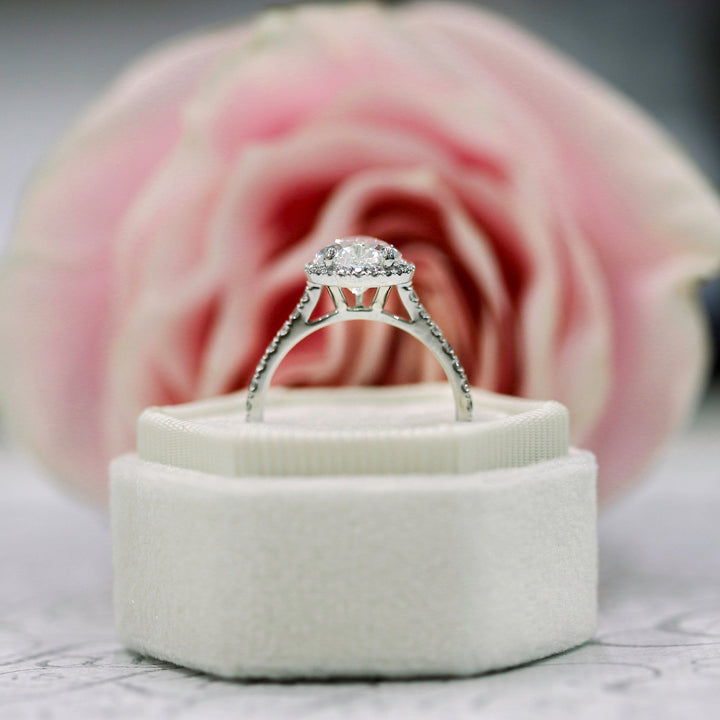 2.0CT Pear Cut Moissanite Halo Pave Diamond Engagement Ring