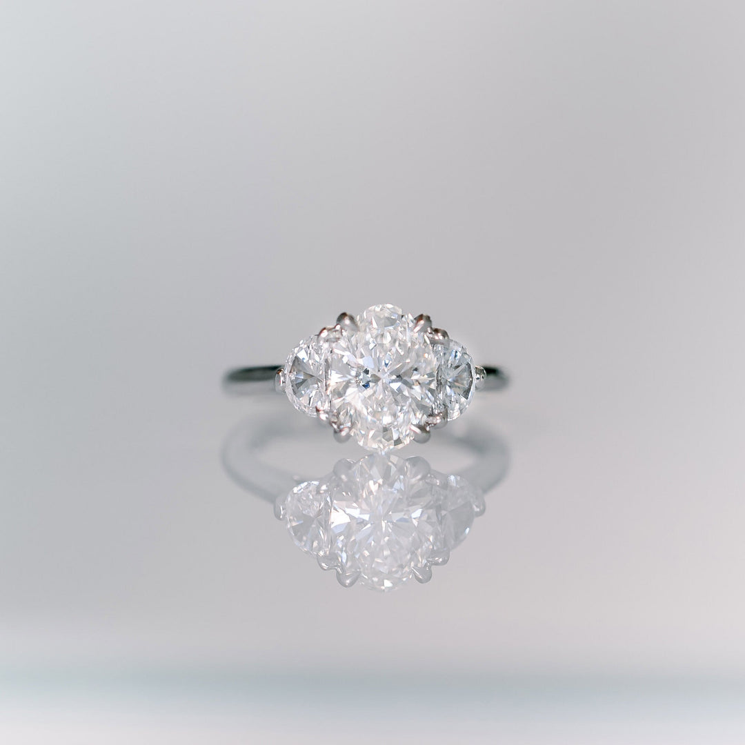 2.25CT Oval Cut Moissanite Half Moon Diamond Engagement Ring