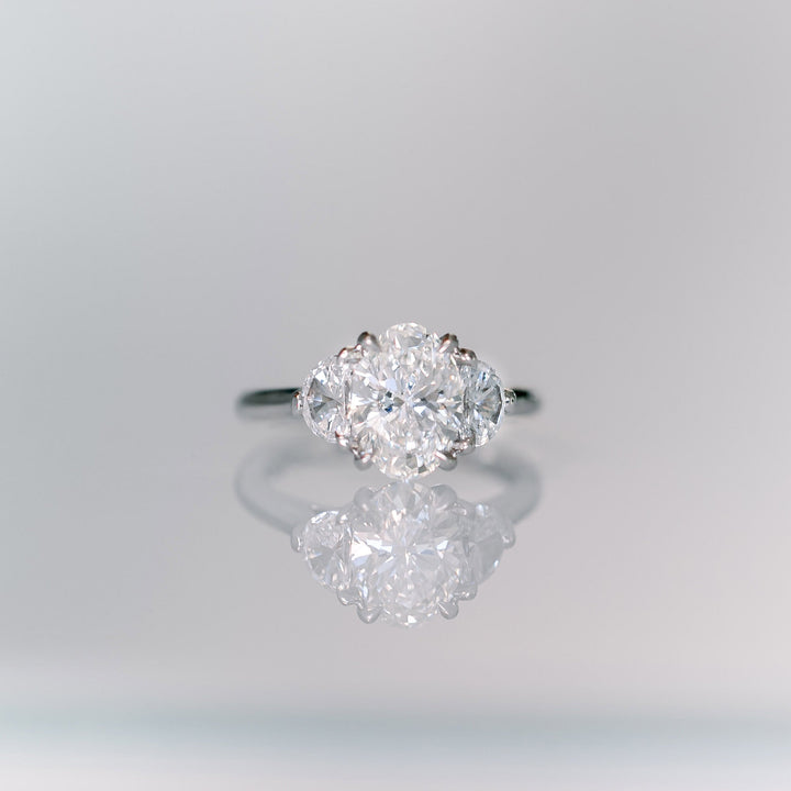 2.25CT Oval Cut Moissanite Half Moon Diamond Engagement Ring