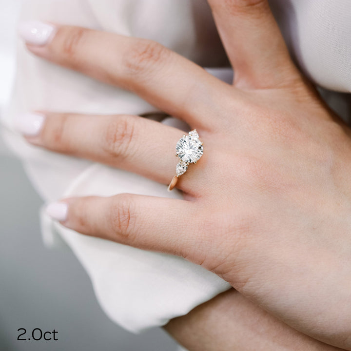 2.0CT Round & Pear Cut Moissanite 3 Stone Engagement Ring