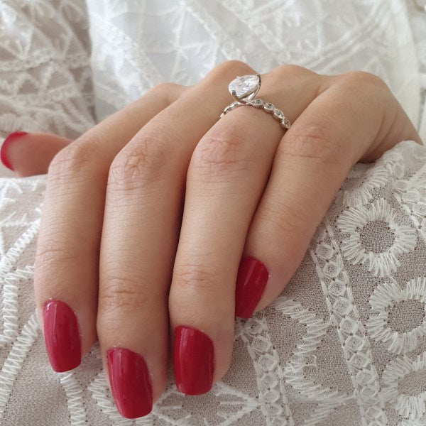 2.10CT Pear Diamond Moissanite Split Shank Engagement Ring