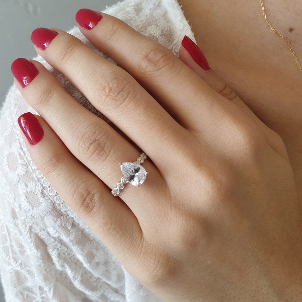 2.10CT Pear Diamond Moissanite Split Shank Engagement Ring