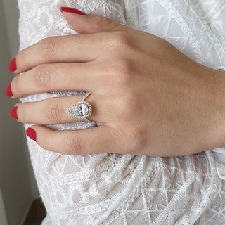 2.10CT Pear Diamond Halo Moissanite Engagement Ring