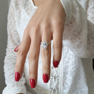 2.10CT Pear Diamond Halo Moissanite Engagement Ring